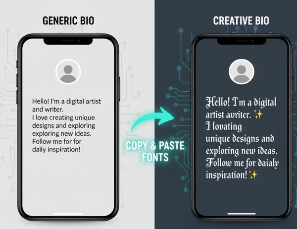 Fancy text on social media next to plain text