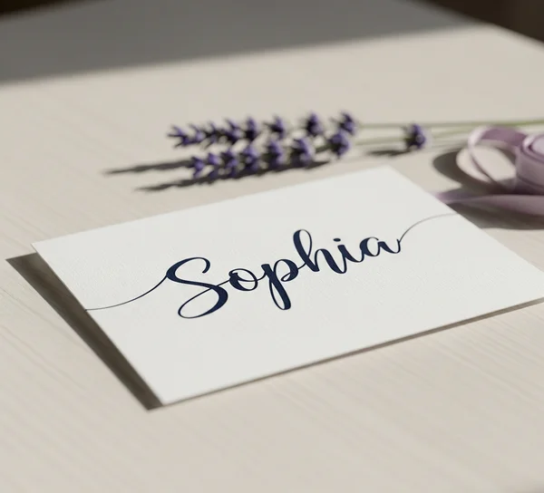 Personalized card featuring a name in a beautiful cursive font