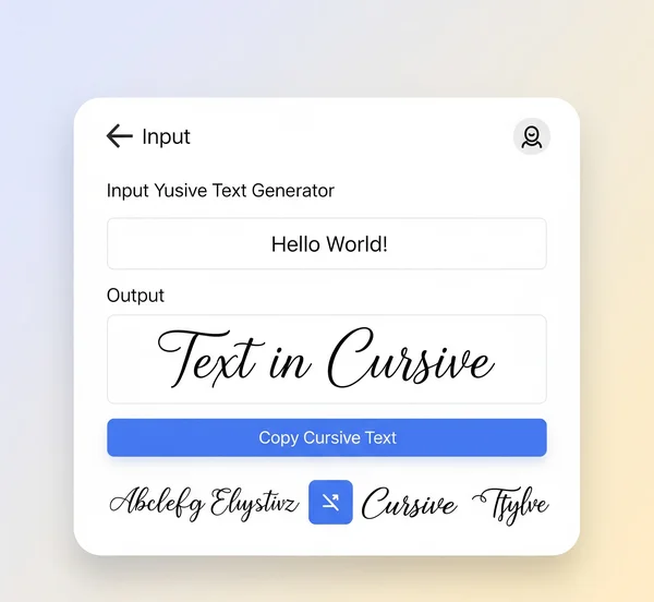 Screenshot of the cursive text generator tool interface