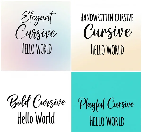 Examples of elegant, handwriting, bold, and playful cursive