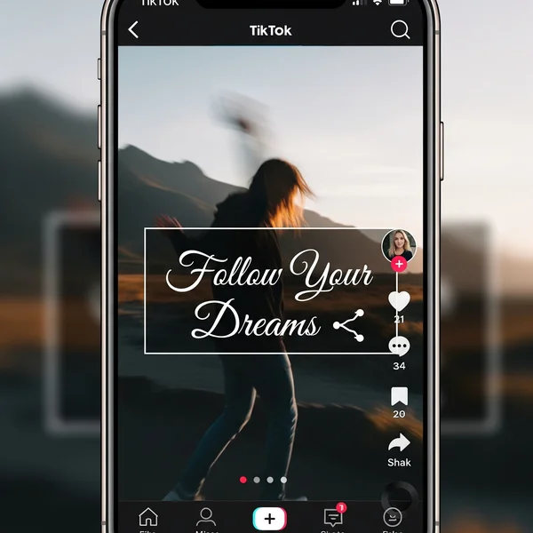 TikTok video screen with elegant cursive text overlay