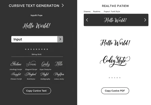 User interface of the cursive text generator tool.
