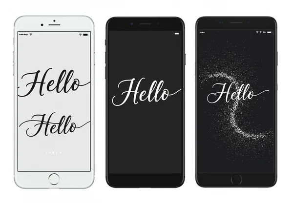 Cursive text displayed on various mobile devices.