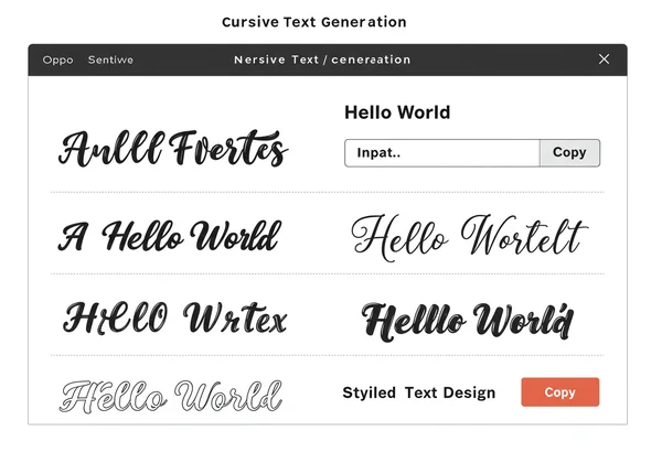 Screenshot of a cursive text generator web interface.