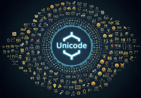 Infographic showing diverse Unicode characters and symbols.