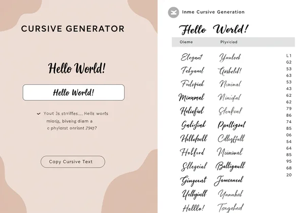 Screenshot of a cursive text generator in use